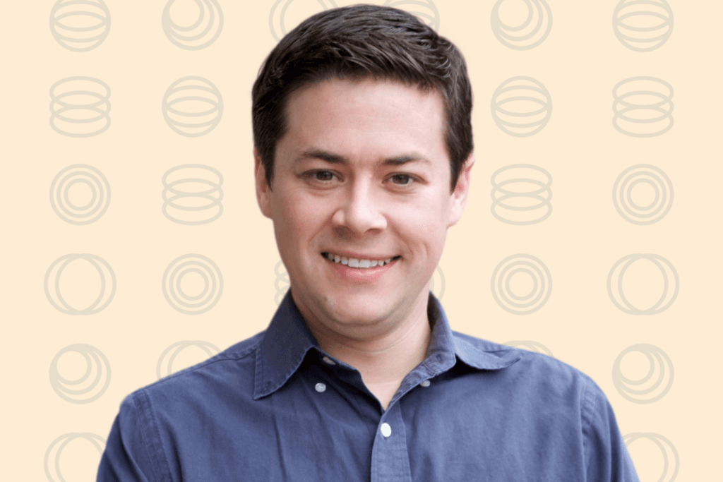 brian wulfe headshot with logo background